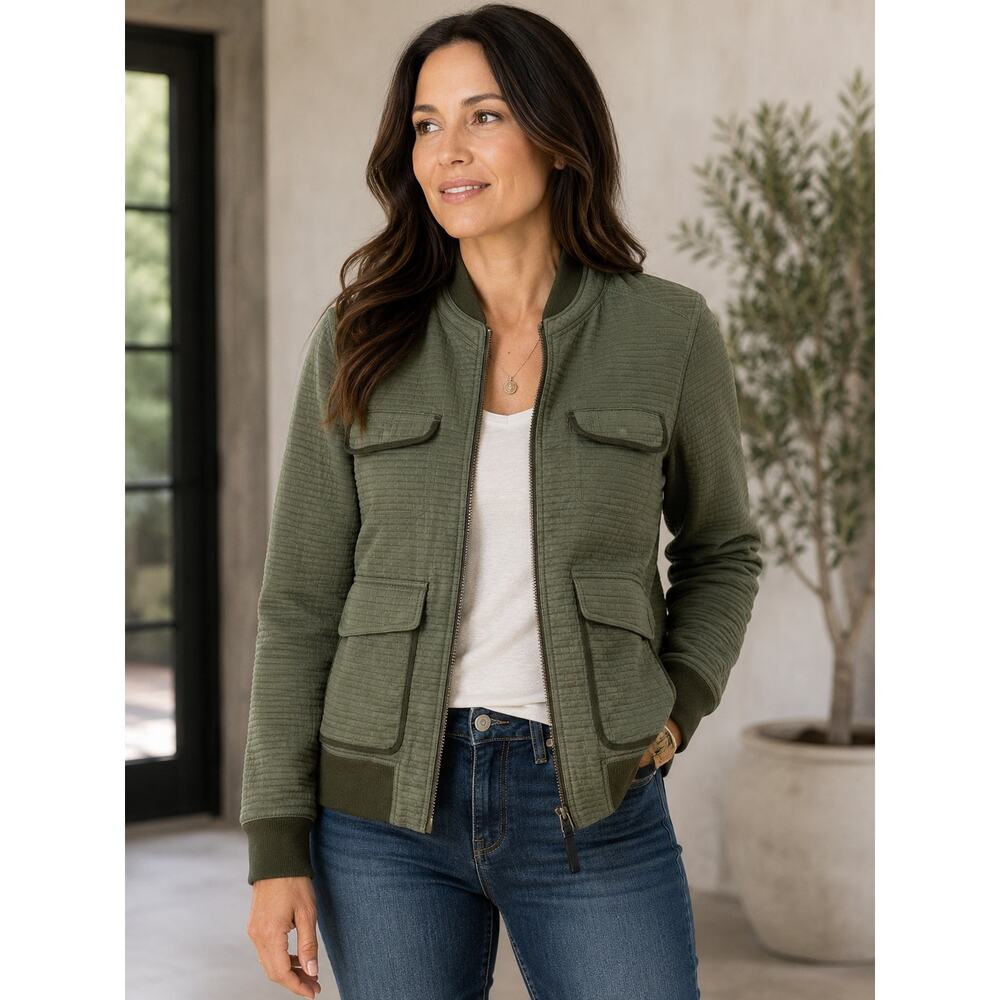 prAna Olive Green Utility Bomber Jacket XS Quilted Military Style